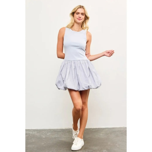 Periwinkle Crew Neck Balloon Hem Sleeveless Dress