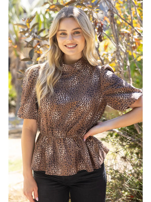 High Banded Animal Print Peplum Top