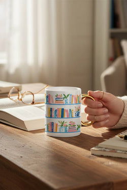 11 oz Cozy Cute Ceramic Mug–Book Shelfie