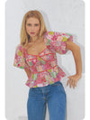 Contrast Piping Floral Blouse