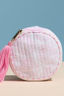 Quilted Round Coin Pouch with Tassel