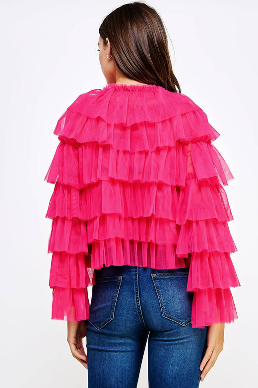 Tiered Ruffle Tulle Cardigan Jacket