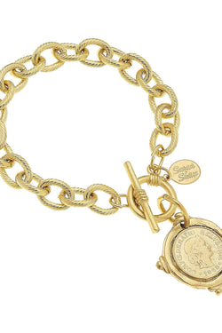 Gold Intaglio Coin Bracelet