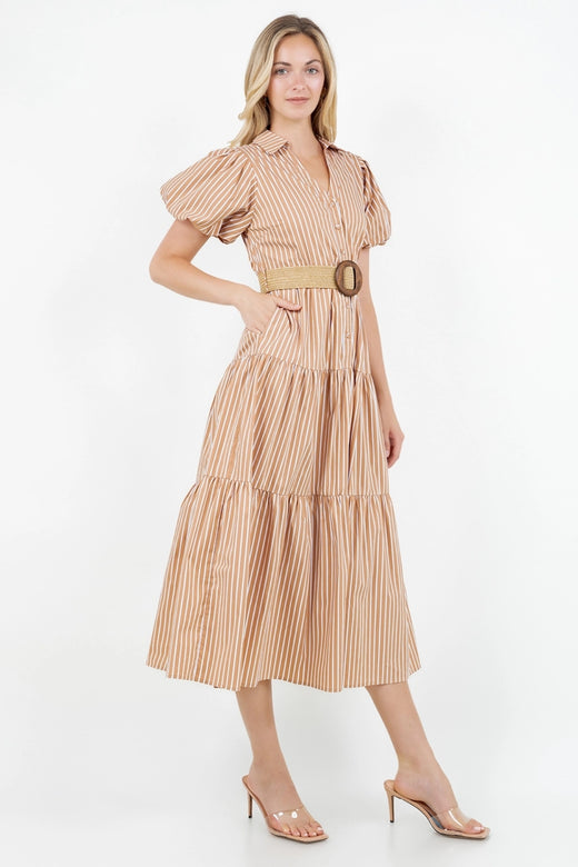 Belted Puff Sleeve Shirt Dress