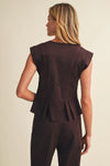Faux Suede Pleated Peplum Top