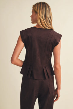 Faux Suede Pleated Peplum Top