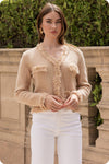 Frayed Trim Textured Cardigan