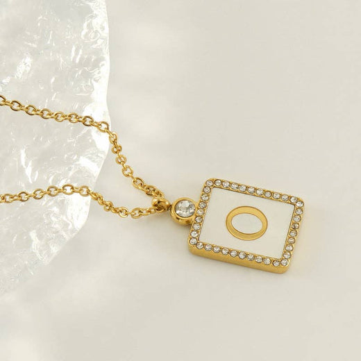 Rhinestone Shell Initial Charm Necklace