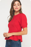 Peplum Puff Sleeve Knit Top