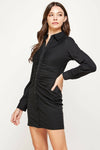Ruched Button Down Shirt Knit Mini Dress