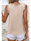 Parchment Textured Frilly Trim V Neck Sleeveless Top
