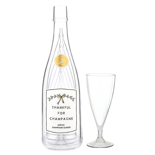 Acrylic Champagne Bottle + Glasses - Thankful
