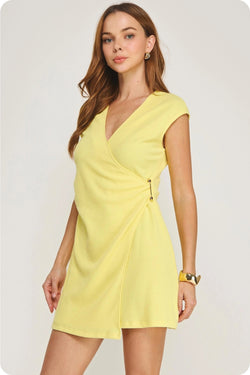 Wrap Sleeveless Textured Knit Mini Dress