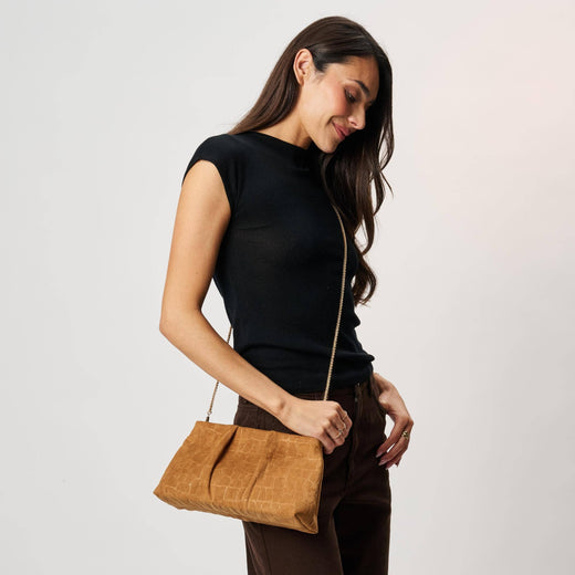 Elva Croc Embossed Faux Suede Clutch