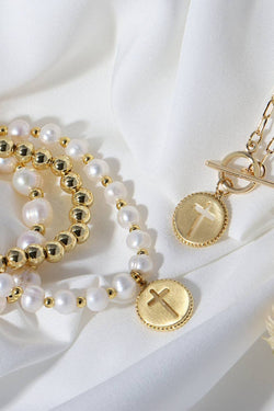 Pearl With Cross Bracelet
