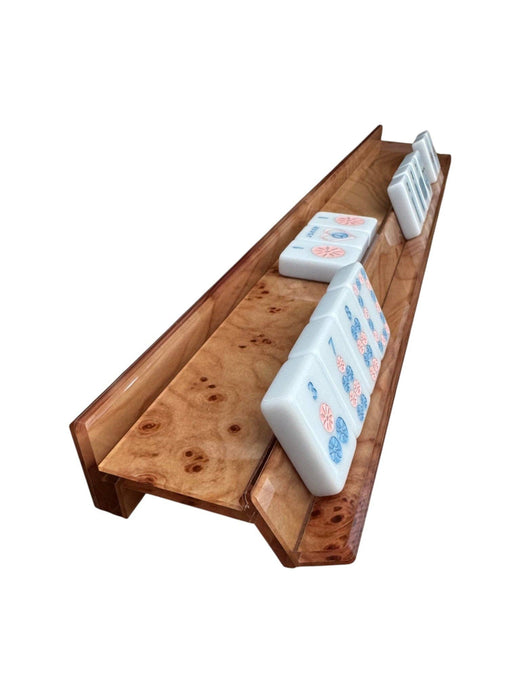 Acrylic Burlwood Mahjong Racks & Pushers (Set of 4)