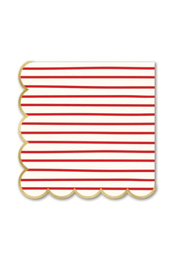 Holly & Stripes Scalloped Cocktail Napkins