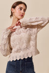 Pointelle Knit Long Sleeve Sweater Top