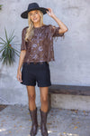 Round Neck Short Sleeve Sequin Top