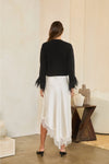 Jewel Button Feather-Trim Cardigan