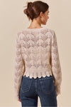 Pointelle Knit Long Sleeve Sweater Top