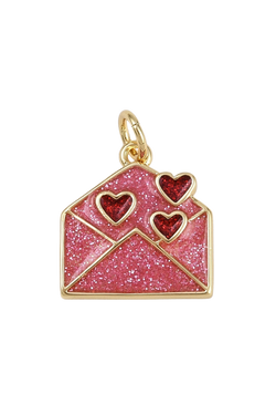 Gold Glitter Heart Mail Charm
