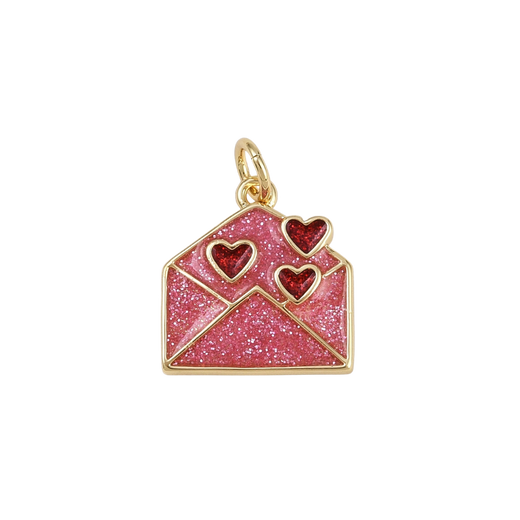 Gold Glitter Heart Mail Charm