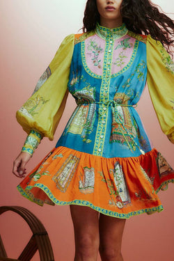 Balloon Sleeve Print Mini Dress