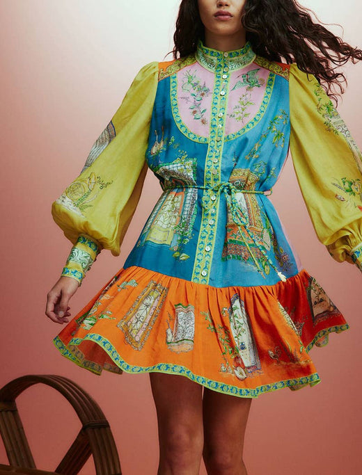 Balloon Sleeve Print Mini Dress