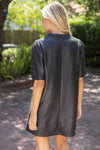Ruffled V-Neck Solid Faux Leather Shift Dress