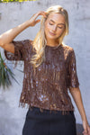 Round Neck Short Sleeve Sequin Top