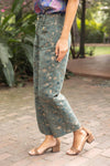 Gold Button Velvet Jaquard Wide Leg Pants