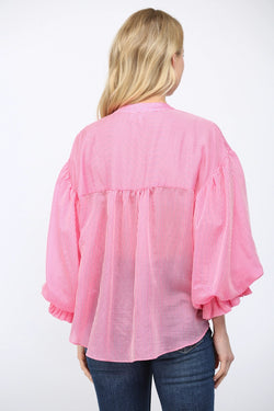 Pinstripe Bubble Sleeve Shirt