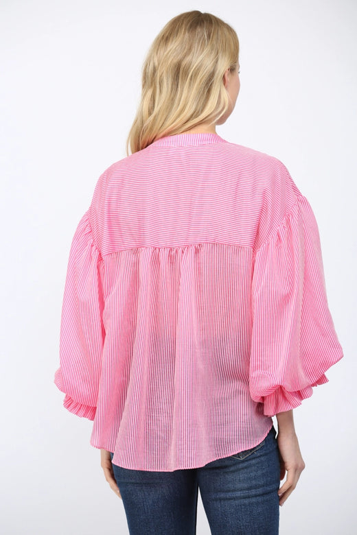 Pinstripe Bubble Sleeve Shirt