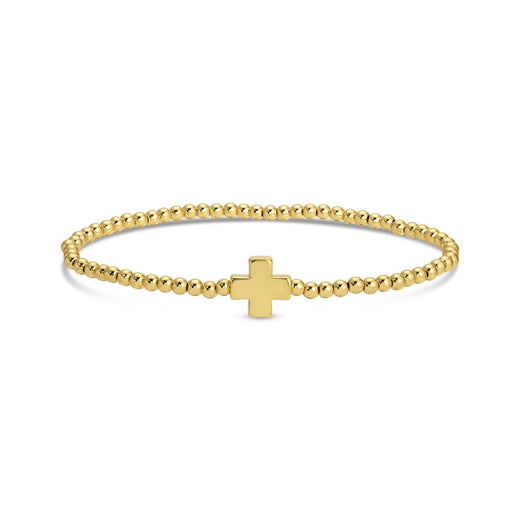 3mm Gold Stretch Bracelet with Single Gold Cross