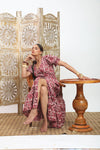 Burgundy Color Block Floral Maxi Dress
