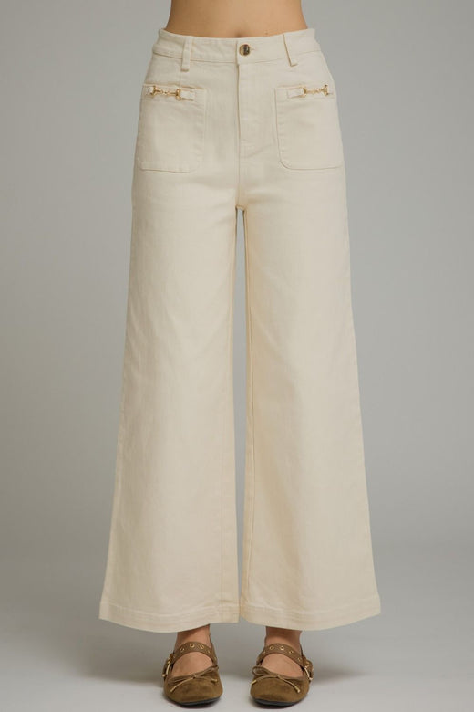 Horse Bit Detail Solid Wide Leg Pants