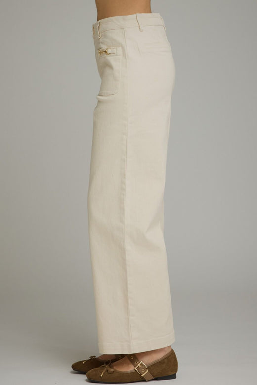Horse Bit Detail Solid Wide Leg Pants