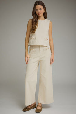 Horse Bit Detail Solid Wide Leg Pants