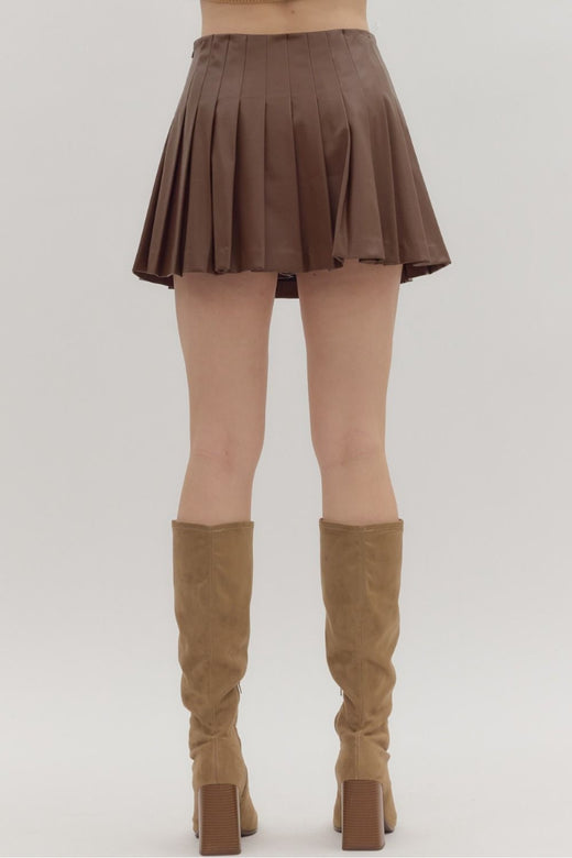 Faux Leather Pleated Skirt