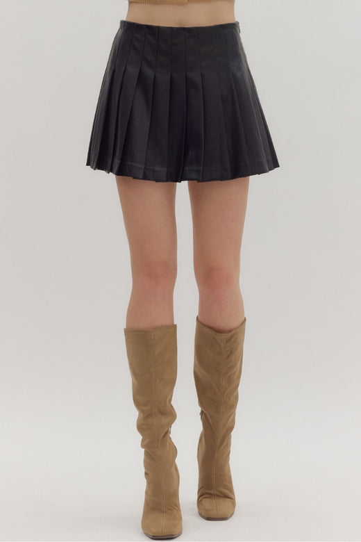 Faux Leather Pleated Skirt