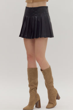 Faux Leather Pleated Skirt