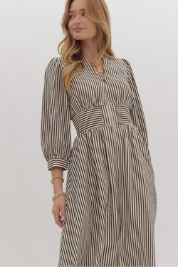 Striped Smocked Waist Midi Dress