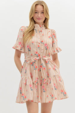 Floral and Stripe Ruffle Dress