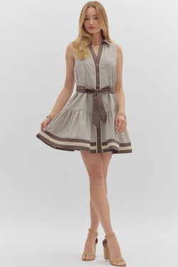 Mocha Stripe Sleeveless Dress