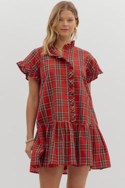 Plaid Ruffle Hem Mini Dress