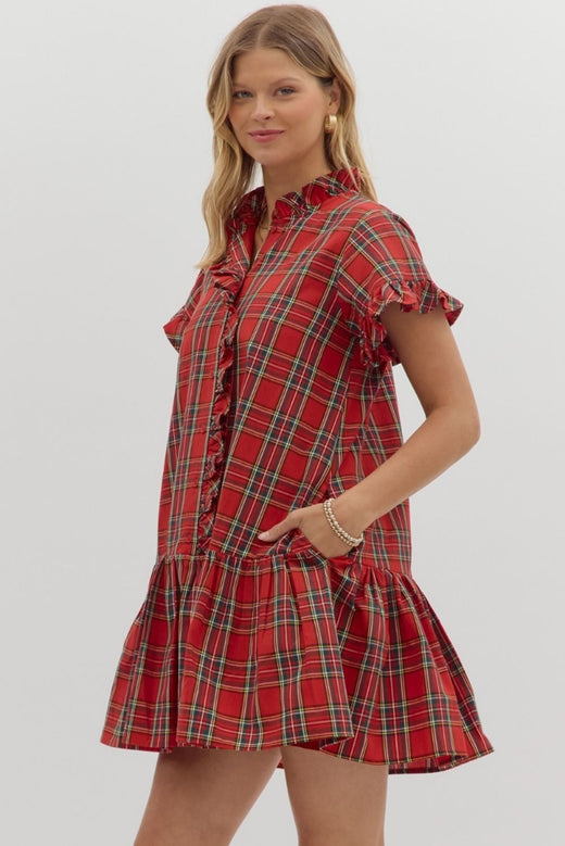 Plaid Ruffle Hem Mini Dress