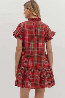 Plaid Ruffle Hem Mini Dress