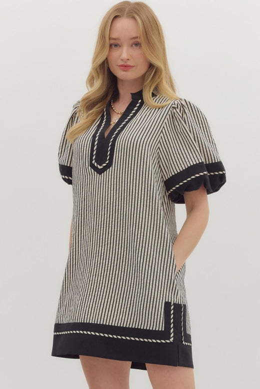 Striped Lantern Sleeve Dress
