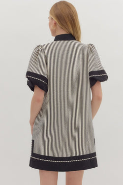 Striped Lantern Sleeve Dress